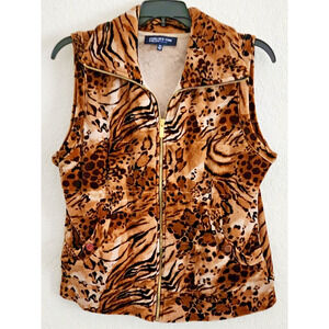 Faux Fur Vest-Jones New York Signautre-Tiger Print-Gold Zipper-SIZE PETITE MED